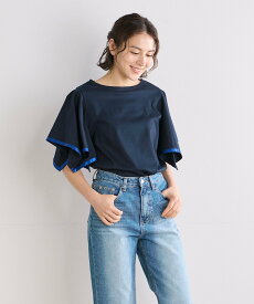 【SALE／20%OFF】INED 《INED CLARO》ハンカチスリーブカットソー イネド トップス カットソー・Tシャツ ネイビー ホワイト ブラウン レッド【送料無料】