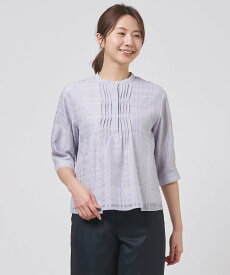 J.PRESS LADIES L シアーチェック カットソー ジェイプレス トップス カットソー・Tシャツ ブルー ホワイト【送料無料】