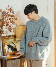 【SALE／70%OFF】BEAMS HEART MEN シャギー メランジ クルーネック ニット ビームス アウトレット トップス ニット ブルー グリーン