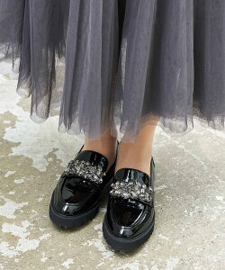 MODE ET JACOMO 厚底ビジューローファー モード・エ・ジャコモ×イング シューズ・靴 ローファー ブラック ブラウン【送料無料】