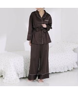 【SALE／30%OFF】Francfranc ヒアルロン酸加工 ハートラインサテンパジャマ ブラウン フランフラン イン…