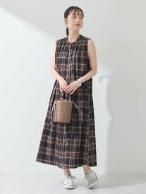 earth music&ecology 綿クレープワンピース(check柄) 夏/ロング/24SS アースミュージック&エコロジー ワンピース・ドレス ワンピース ブラウン ブルー【送料無料】