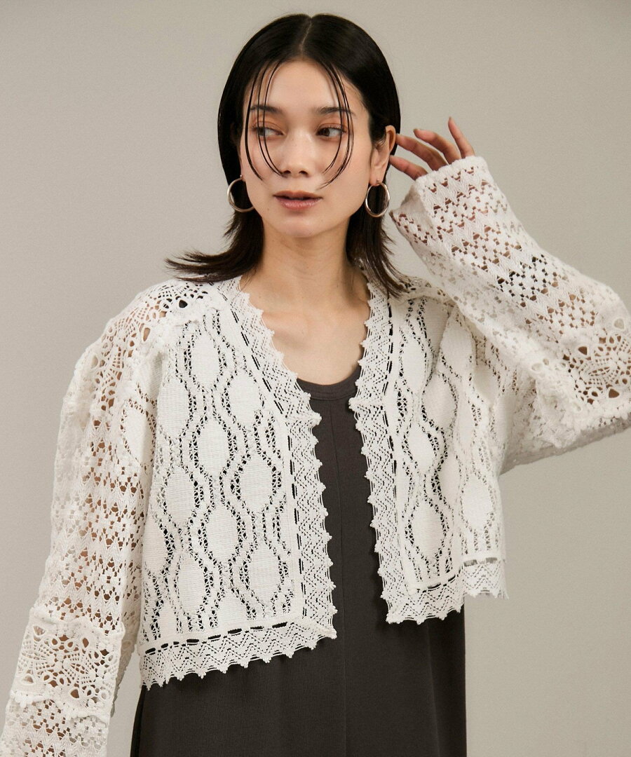 【SALE/50%OFF】SALON adam et rope' 【WEB限定】レースパッチワークボレロ サロン アダム エ ロペ トップス カーディガン ブラック ホワイト【送料無料】 - メイン画像 13