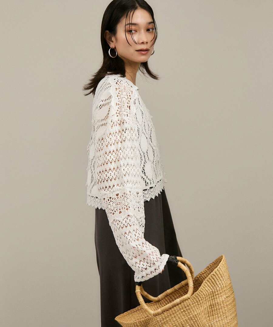 【SALE/50%OFF】SALON adam et rope' 【WEB限定】レースパッチワークボレロ サロン アダム エ ロペ トップス カーディガン ブラック ホワイト【送料無料】 - メイン画像 14
