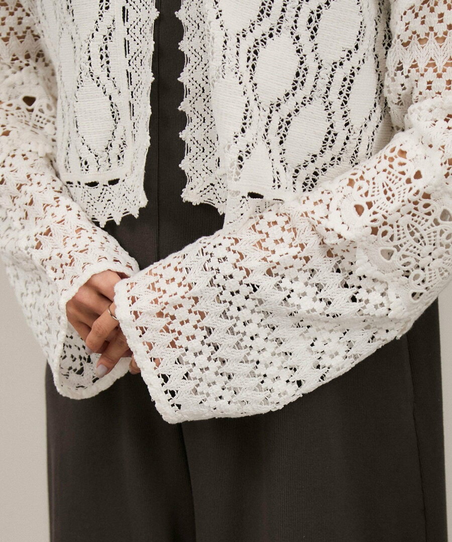 【SALE/50%OFF】SALON adam et rope' 【WEB限定】レースパッチワークボレロ サロン アダム エ ロペ トップス カーディガン ブラック ホワイト【送料無料】 - メイン画像 20