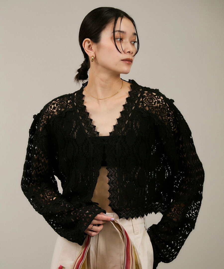 【SALE/50%OFF】SALON adam et rope' 【WEB限定】レースパッチワークボレロ サロン アダム エ ロペ トップス カーディガン ブラック ホワイト【送料無料】 - メイン画像 3