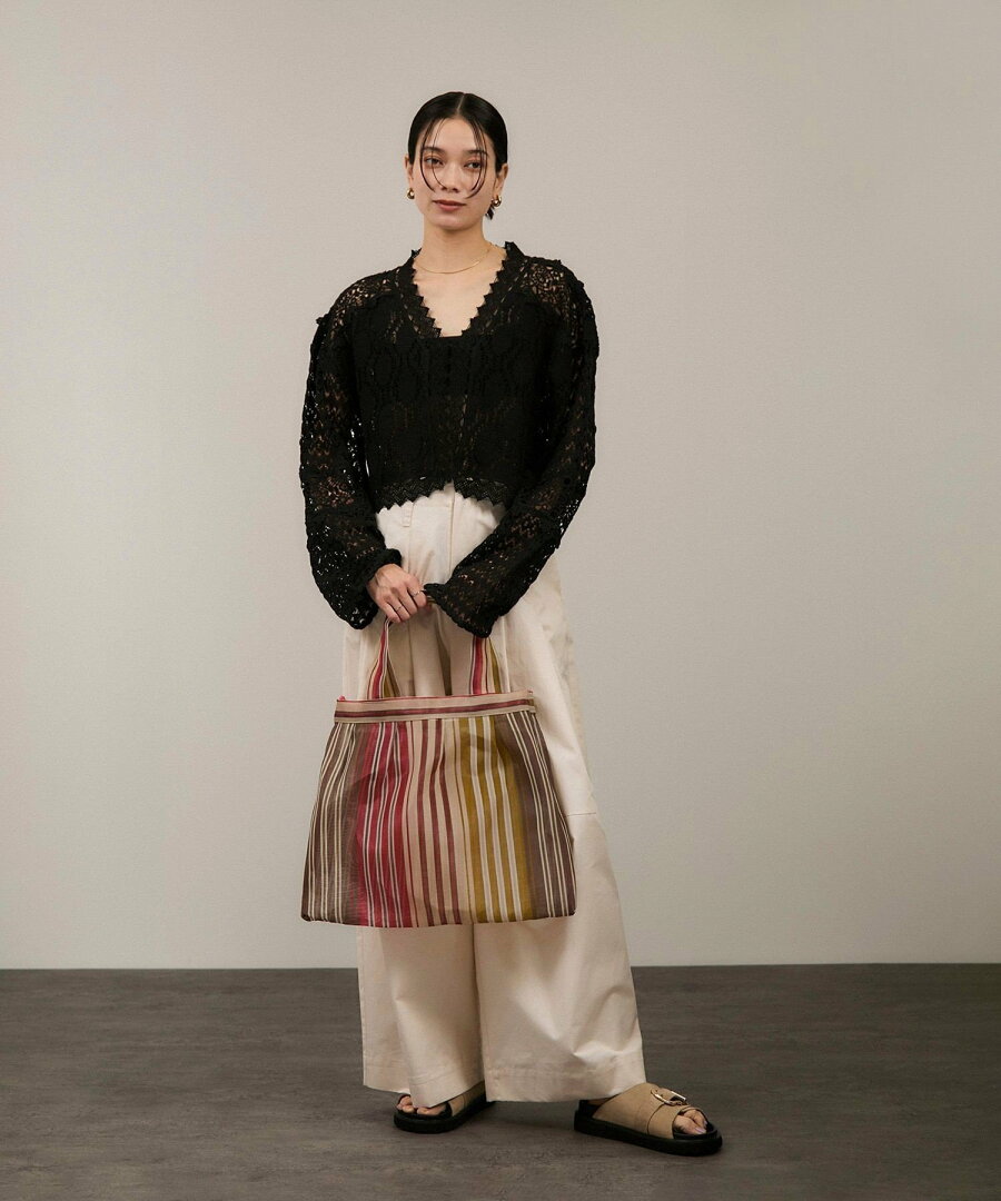 【SALE/50%OFF】SALON adam et rope' 【WEB限定】レースパッチワークボレロ サロン アダム エ ロペ トップス カーディガン ブラック ホワイト【送料無料】 - メイン画像 4