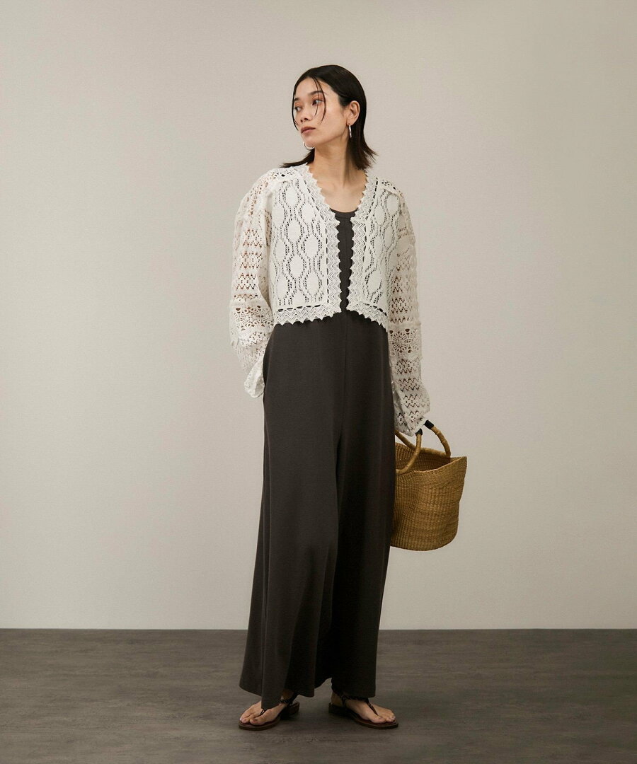 【SALE/50%OFF】SALON adam et rope' 【WEB限定】レースパッチワークボレロ サロン アダム エ ロペ トップス カーディガン ブラック ホワイト【送料無料】 - メイン画像 5
