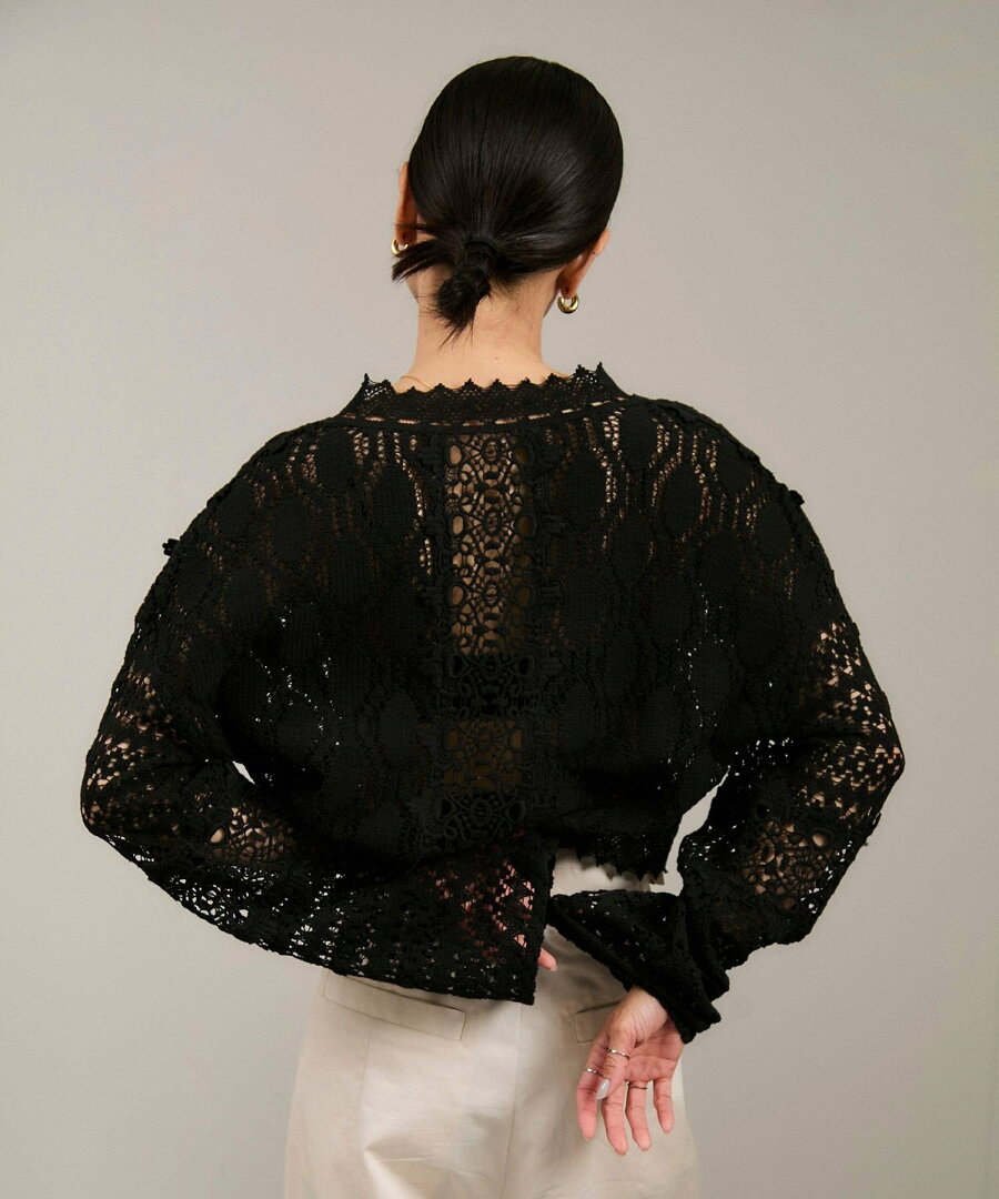 【SALE/50%OFF】SALON adam et rope' 【WEB限定】レースパッチワークボレロ サロン アダム エ ロペ トップス カーディガン ブラック ホワイト【送料無料】 - メイン画像 7