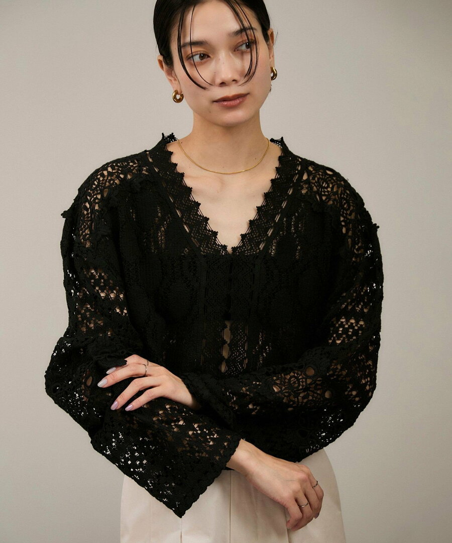 【SALE/50%OFF】SALON adam et rope' 【WEB限定】レースパッチワークボレロ サロン アダム エ ロペ トップス カーディガン ブラック ホワイト【送料無料】 - メイン画像 8