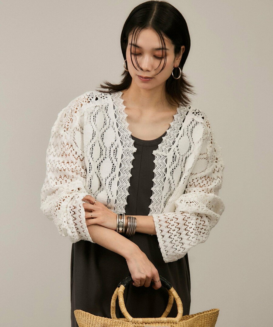 【SALE/50%OFF】SALON adam et rope' 【WEB限定】レースパッチワークボレロ サロン アダム エ ロペ トップス カーディガン ブラック ホワイト【送料無料】 - メイン画像 2