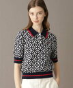 【SALE／10%OFF】DRESSTERIOR 【大人百花春号掲載 モデル美香さん着用】オーバーラップサークルジャカードポロニット ドレステリア トップス ニット ネイビー【送料無料】