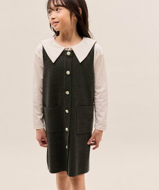 ROPE' PICNIC KIDS 【KIDS/キッズ】エンブレムボタンニットジャンスカ/リンクコーデ ロペピクニック ワンピース・ドレス ジャンパースカート ブラウン グレー ブラック【送料無料】