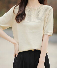 【SALE／39%OFF】miniministore サマーニット クールネックメッシュニット ミニミニストア トップス ニット ブラック ベージュ ブラウン ホワイト カーキグリーン