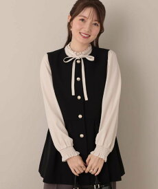 【SALE／40%OFF】Couture Brooch 【フェミニン・きれいめ】ゴールド釦ペプラムジレ クチュールブローチ トップス ベスト・ジレ ブラック ベージュ【送料無料】