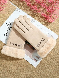 【SALE／42%OFF】Coo+i Coo+i/(W)猫柄タッチパネル対応5本指レディース手袋 スレンダー ファッション雑貨 手袋 ベージュ グレー ピンク ブラック