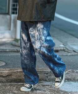 CAMBIO mp13120-Random Bleach Wide Straight Denim Pants ���C�h�X�g���[�g�f�j���p���c �J���r�I �p���c ���̑��̃p���c �l�C�r�[ �u���b�N�y���������z