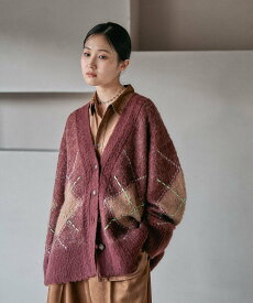 【SALE／50%OFF】LEPSIM 7ゲージモヘヤ混アーガイルカーディガン レプシィム トップス ニット グレー ブラウン ネイビー