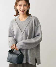 【SALE／25%OFF】Green Parks フェイクレイヤードVネックニットプルオーバー グリーンパークス トップス ニット ブラウン ベージュ グレー