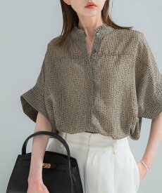 URBAN RESEARCH ROSSO 『WEB/一部店舗限定』ウォッシャブルドットフリルネックブラウス アーバンリサーチロッソ トップス シャツ・ブラウス カーキグリーン ブラック【送料無料】
