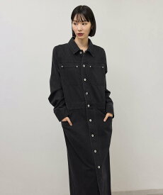 ADAM ET ROPE' FEMME 【WEB限定】・【追加】デニムシャツロングワンピース アダムエロペ ワンピース・ドレス シャツワンピース ブラック ブルー【送料無料】
