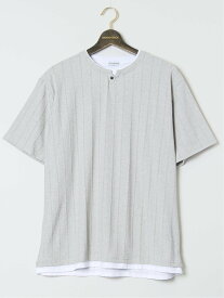 【SALE／11%OFF】GRAND-BACK 【大きいサイズ】ルイシャブロン/LOUIS CHAVLON ジャガード フェイクヘンリーネック半袖Tシャツ タカキュー トップス カットソー・Tシャツ グレー ブラック