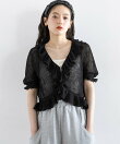 【WOMENS】透かし編みフラワーフリルボレロカーディガン