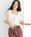 【WOMENS】透かし編みフラワーフリルボレロカーディガン