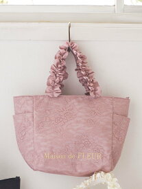 Maison de FLEUR レースサテンサイドポケットトートバッグ メゾン ド フルール バッグ その他のバッグ ピンク ブラック【送料無料】