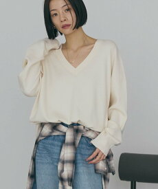 AMERICAN HOLIC バイパチVネックニットプルオーバー＜静電気軽減＞ アメリカンホリック トップス ニット ブラウン パープル ネイビー グレー ホワイト