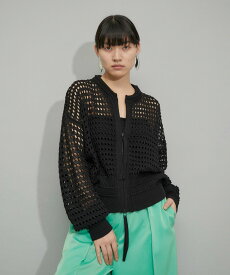 ADAM ET ROPE' FEMME 【WEB限定】メッシュニットブルゾン アダムエロペ トップス カーディガン ブラック グレー ホワイト ブルー【送料無料】