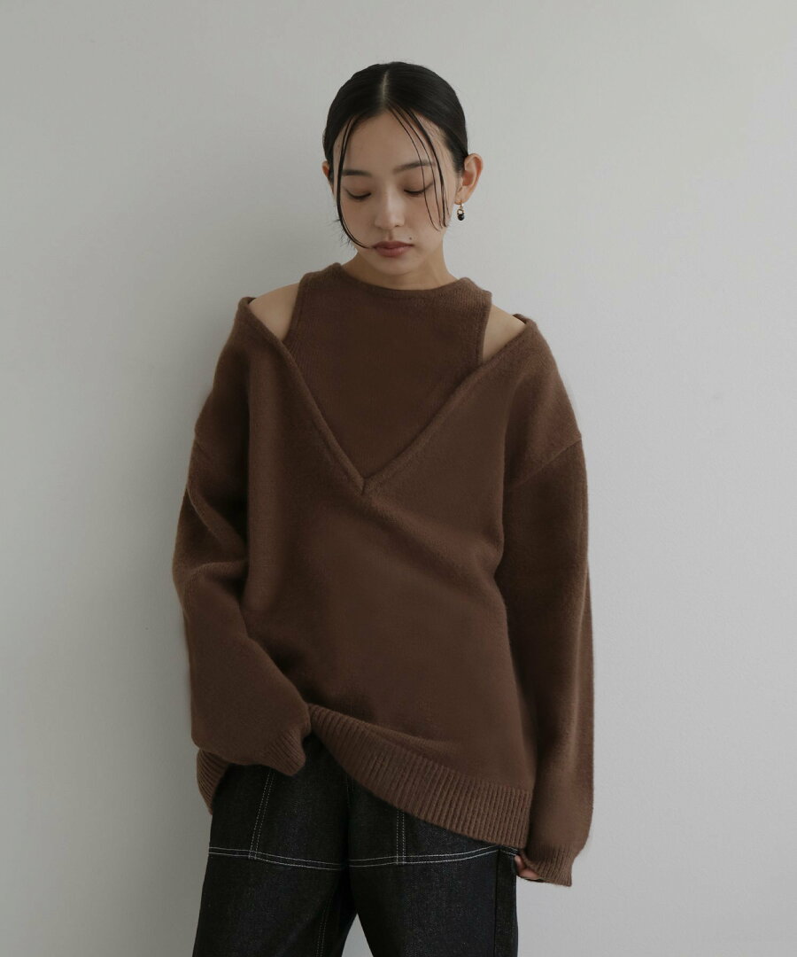 【SALE/30%OFF】hellam レイヤード風Vネックニット へラム トップス ニット グレー ブラウン【送料無料】 - メイン画像 2
