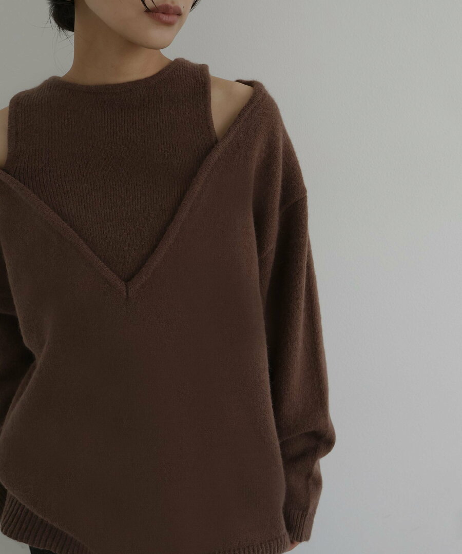 【SALE/30%OFF】hellam レイヤード風Vネックニット へラム トップス ニット グレー ブラウン【送料無料】 - メイン画像 20