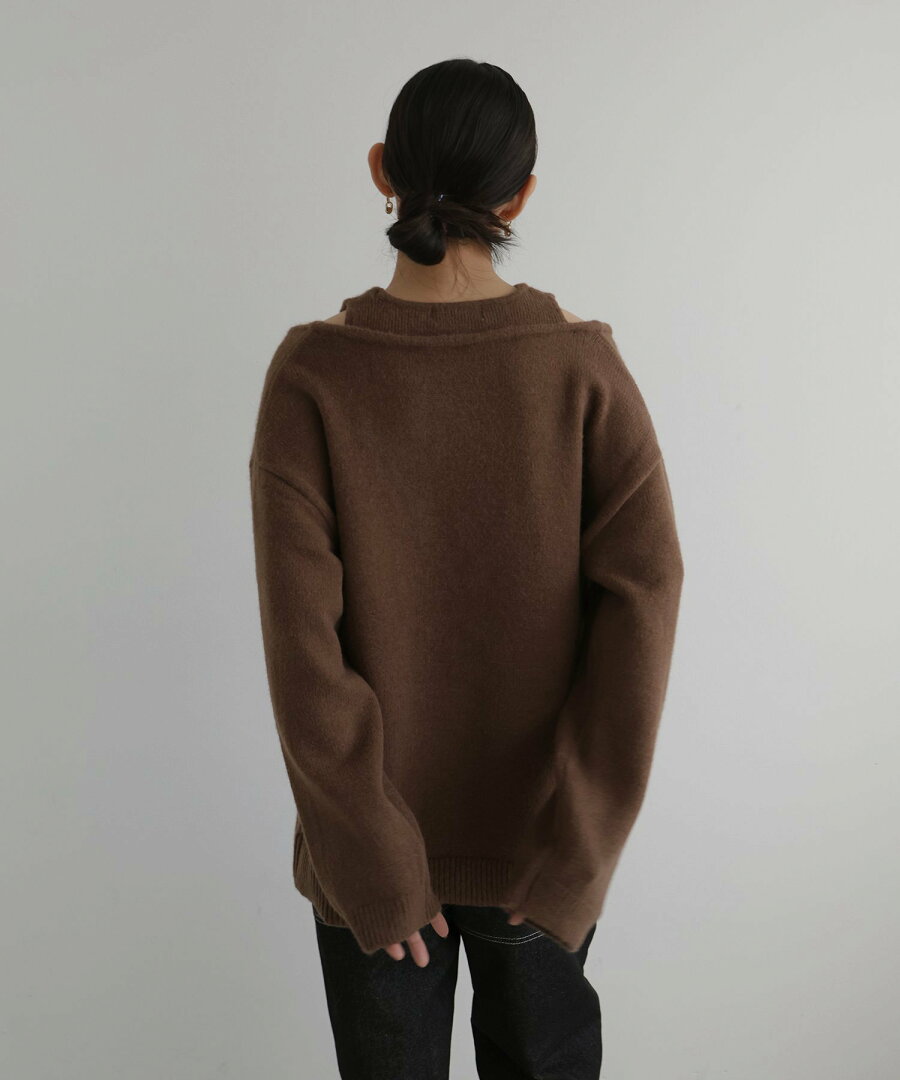 【SALE/30%OFF】hellam レイヤード風Vネックニット へラム トップス ニット グレー ブラウン【送料無料】 - メイン画像 12