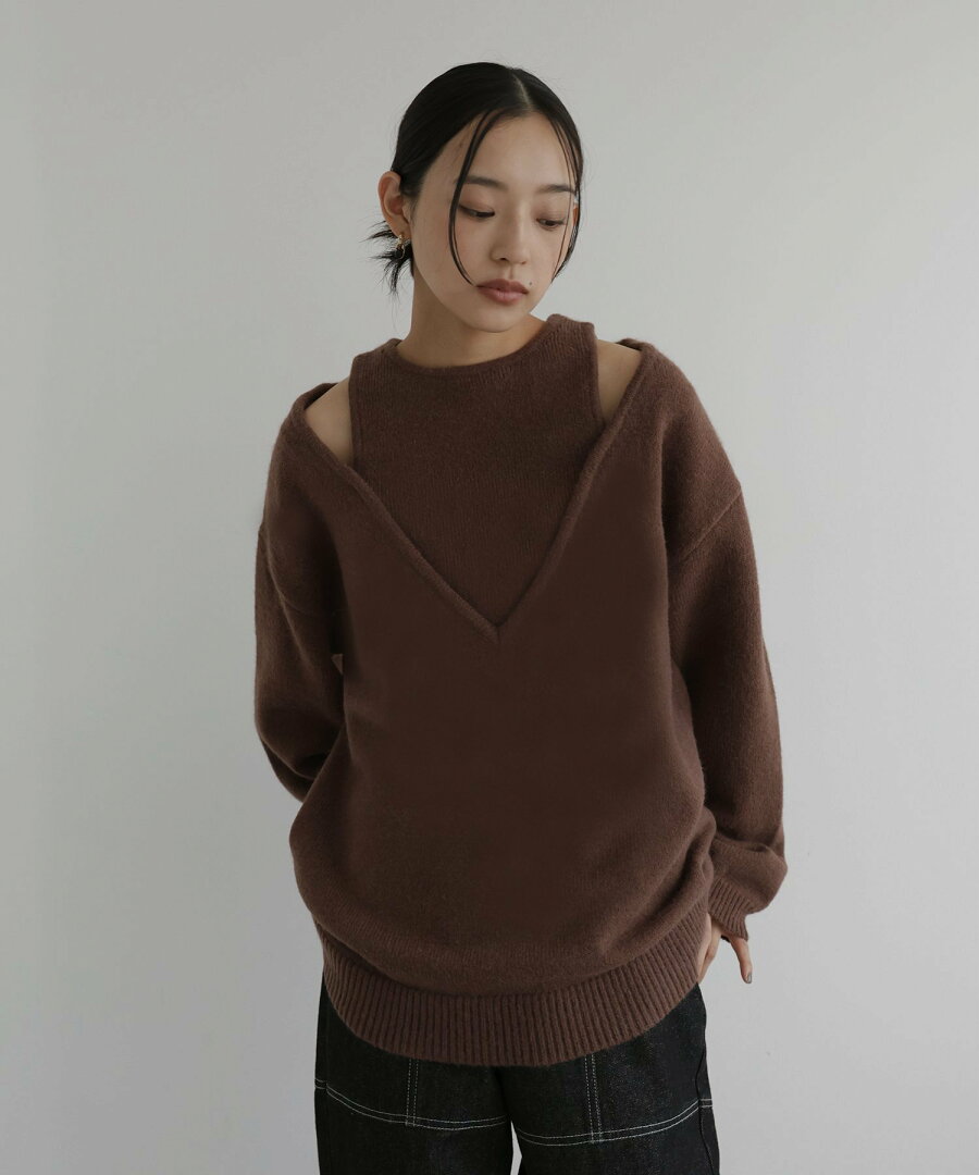 【SALE/30%OFF】hellam レイヤード風Vネックニット へラム トップス ニット グレー ブラウン【送料無料】 - メイン画像 16