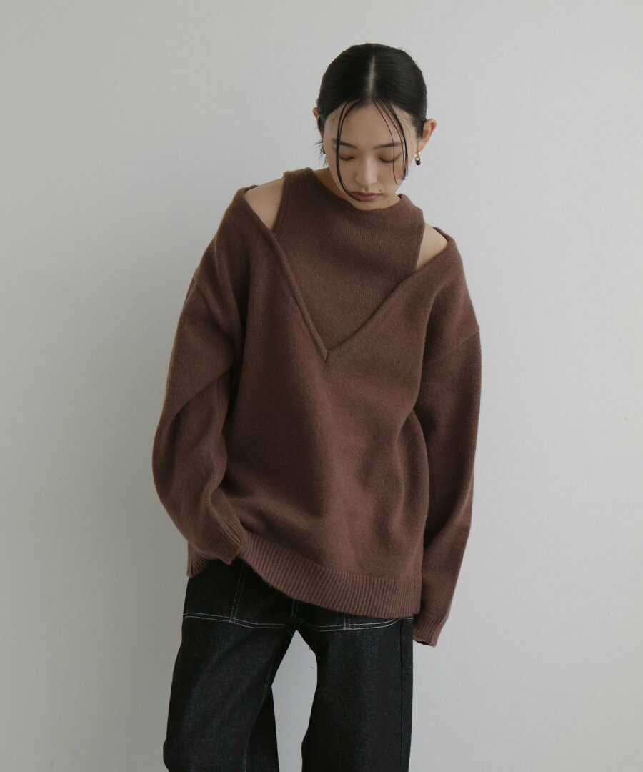【SALE/30%OFF】hellam レイヤード風Vネックニット へラム トップス ニット グレー ブラウン【送料無料】 - メイン画像 18