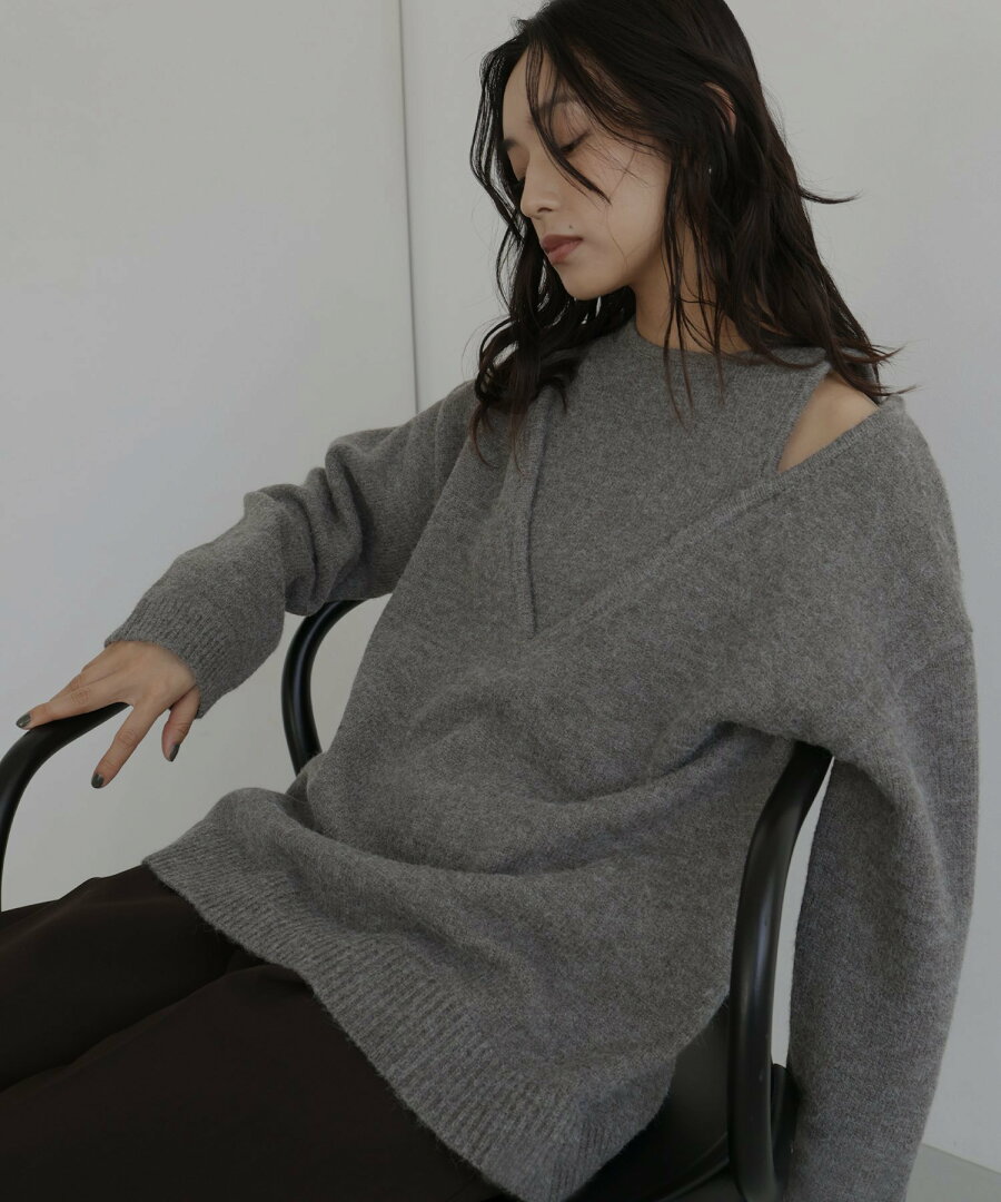 【SALE/30%OFF】hellam レイヤード風Vネックニット へラム トップス ニット グレー ブラウン【送料無料】 - メイン画像 1