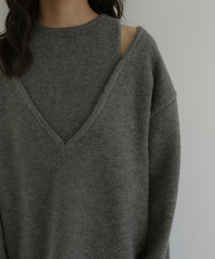 【SALE/30%OFF】hellam レイヤード風Vネックニット へラム トップス ニット グレー ブラウン【送料無料】 - メイン画像 19