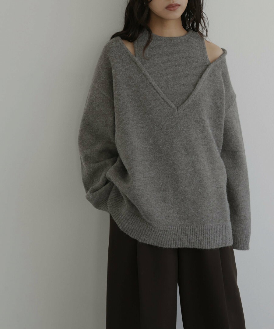 【SALE/30%OFF】hellam レイヤード風Vネックニット へラム トップス ニット グレー ブラウン【送料無料】 - メイン画像 11