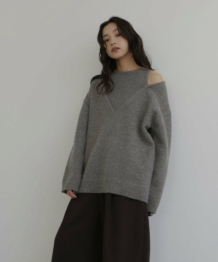 【SALE/30%OFF】hellam レイヤード風Vネックニット へラム トップス ニット グレー ブラウン【送料無料】 - メイン画像 15