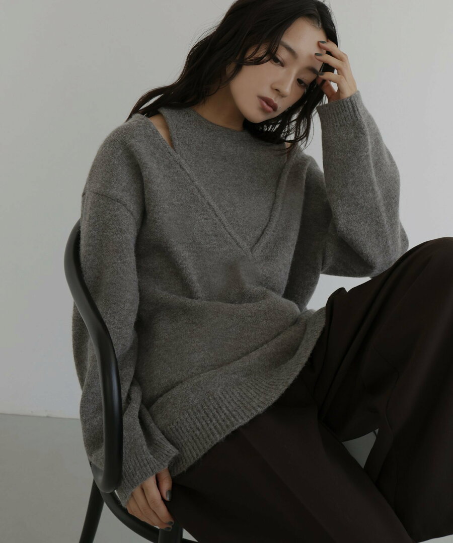 【SALE/30%OFF】hellam レイヤード風Vネックニット へラム トップス ニット グレー ブラウン【送料無料】 - メイン画像 17
