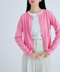 【SALE／30%OFF】ADAM ET ROPE' FEMME 【agnes b. pour ADAM ET ROPE'】CARDIGAN PRESSIONS Jersey アダムエロペ トップス カーディガン ブラック ホワイト グリーン ピンク【送料無料】