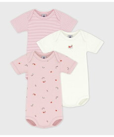 PETIT BATEAU プリント半袖ボディ3枚組 プチバトー マタニティウェア・ベビー用品 ロンパース・カバーオール【送料無料】