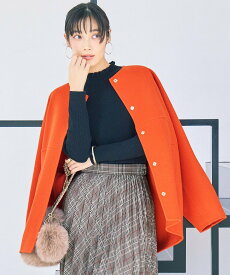 【SALE／40%OFF】自由区 【SHIHOさん着用】ウールリバーノーカラー コート ジユウク ジャケット・アウター ノーカラージャケット オレンジ ブラック【送料無料】
