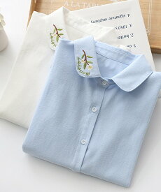 aimoha - select - aimoha -select-/刺繍衿ブラウス アイモハ トップス シャツ・ブラウス ホワイト ブルー