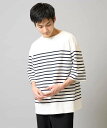 【SALE／42%OFF】a.v.v 【綿100%】ボーダーワイドシルエット五分袖カットソー アー・ヴェ・ヴェ トップス カットソー・Tシャツ ネイビー