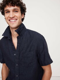 【SALE／61%OFF】BANANA REPUBLIC (M)スタンダードフィット リネン ショートスリーブ シャツ バナナ・リパブリック トップス シャツ・ブラウス ネイビー グリーン ホワイト【送料無料】