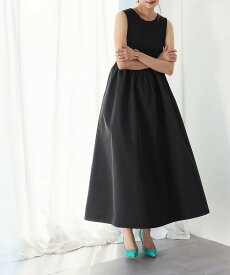 【SALE／16%OFF】ELFRANK 異素材ドッキングフレアロングワンピース ガール ワンピース・ドレス ワンピース ブラック【送料無料】