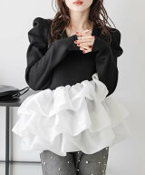 La-gemme バルーンフリルドッキングトップス ラジュール トップス その他のトップス グレー ブラック ホ…