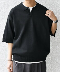 SHIPS any ＜手洗い可能＞リネンミックス ハイゲージ ニット スキッパー ポロシャツ◇ シップス トップス ポロシャツ ブラック ホワイト グレー ネイビー【送料無料】